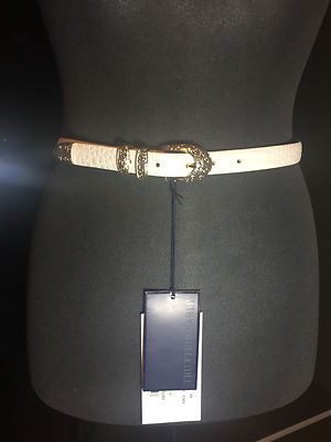 TRUSSARDI women's leather belt with lizard embossing, beige, size 95, New