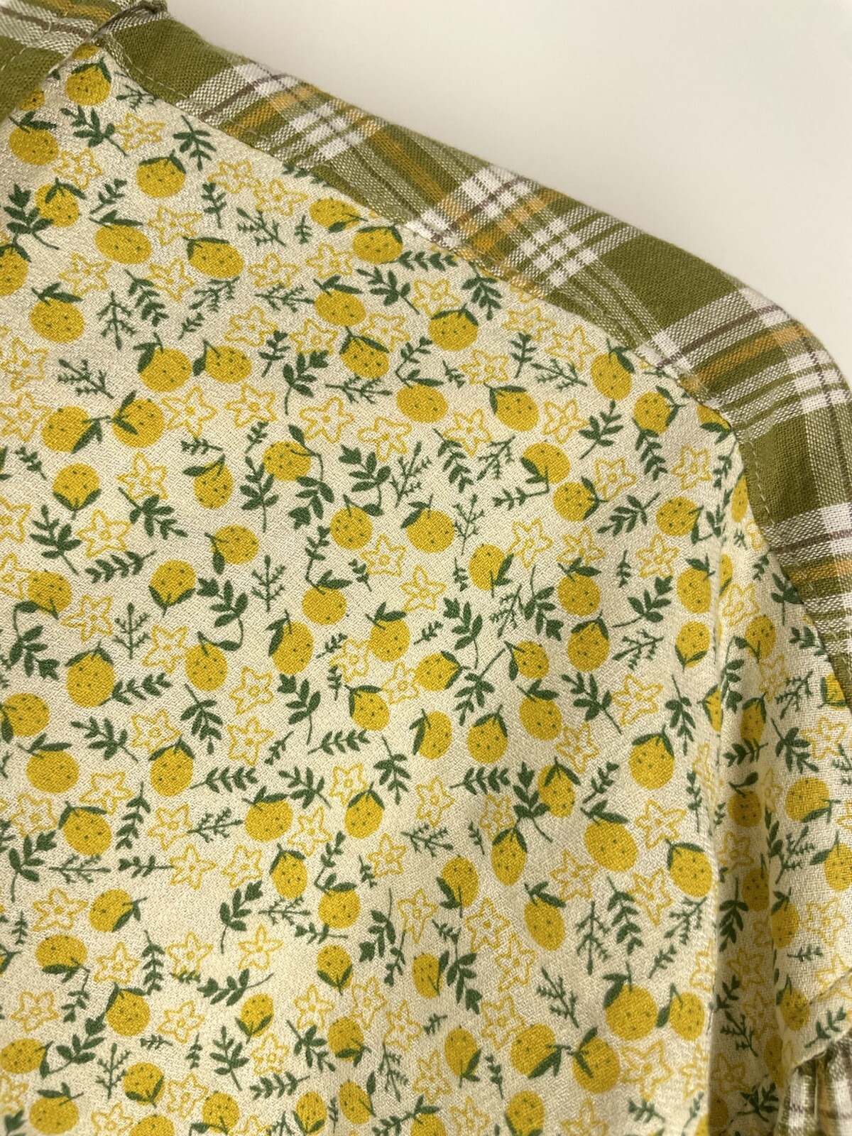 Long Sleeve Patchwork Lemons Plaid Top Small Quil… - image 3