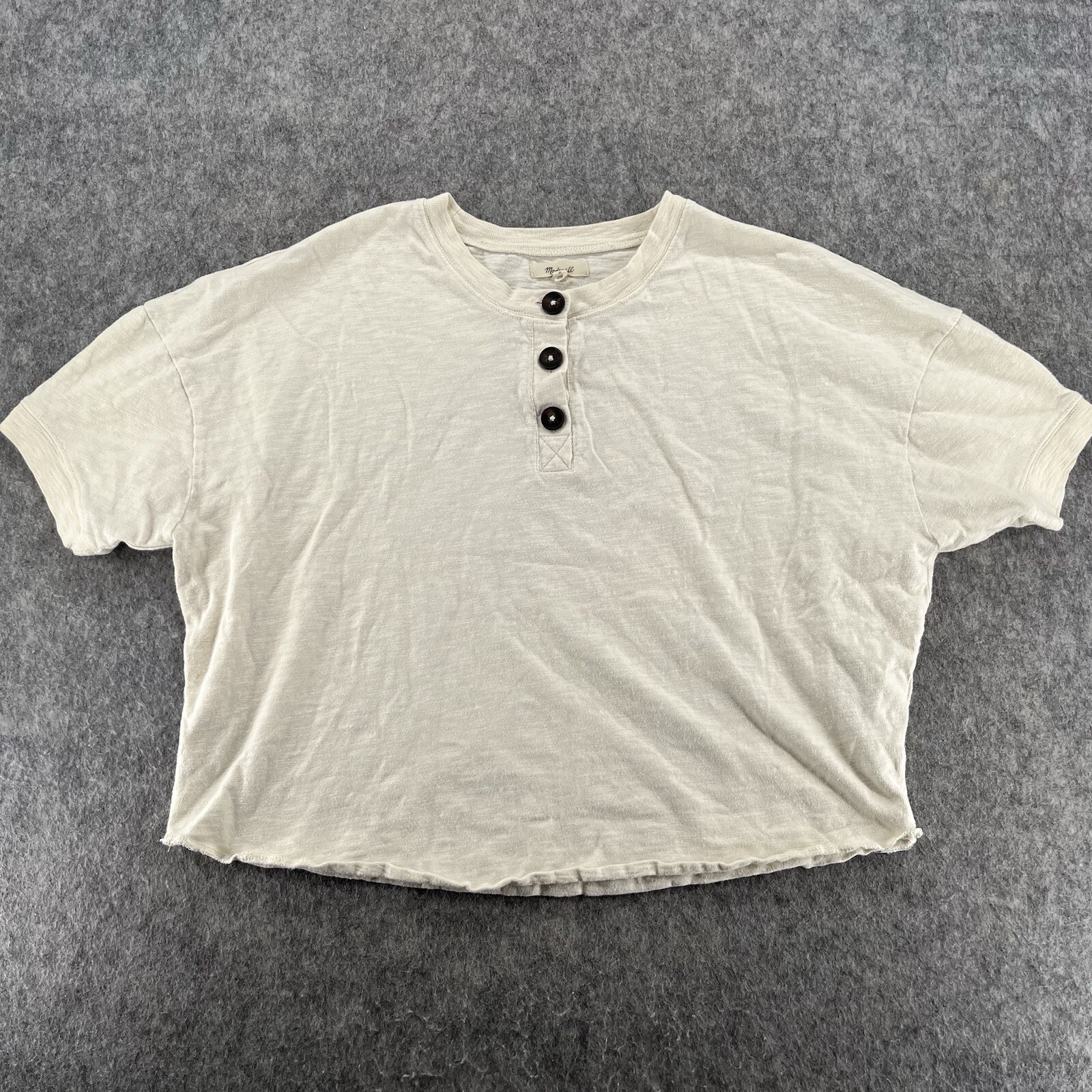 Madewell Womens Beige Raw-Edge Oversized Henley Tee Size M