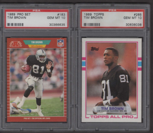 1989 Tim Brown RC PSA 10 TOPPS PRO SET with old Stock Ticker Symbol on Back CLCT