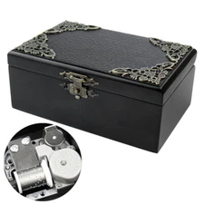 CLASSIC BLACK WOOD  RECTANGLE WIND UP MUSIC BOX ( MORE THAN 80 SONGS CHOICES )