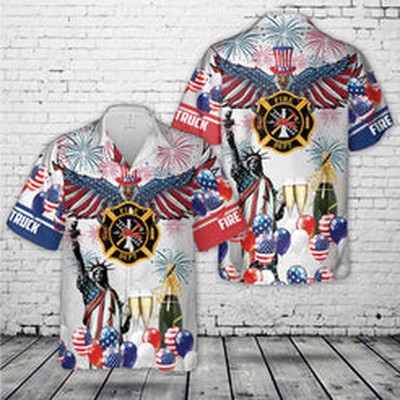 Fire Truck, 4th Of July Eagle Patriotic Hawaiian Shirt Independence Day