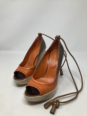 Sergio Rossi Platforms Espadrilles Lace Up Ombré Rust Orange