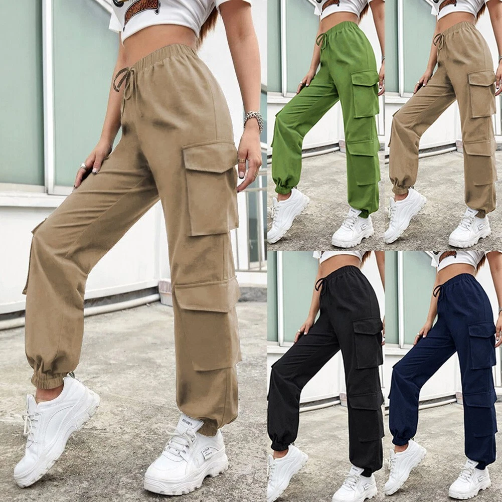 Pantalon cargo femme ample à la mode avec jambes larges et poches