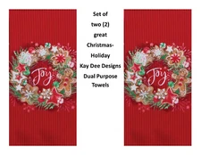 KAY DEE DESIGNS "Joy" Christmas Wreath H6477~2 Dual Purpose Terry Towels~16"x26″