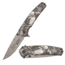 8" DARK FANTASY BLADES EDC FOLDING POCKET KNIFE 420 STEEL BLADE POCKET CLIP GRAY