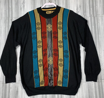 Falcone Sweater Men s XL Black Aztec Geometric Southwestern Aztec Vtg 90s