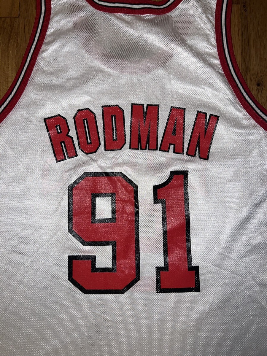 DENNIS RODMAN Champion CHICAGO BULLS White Jersey 48 NBA Pippen