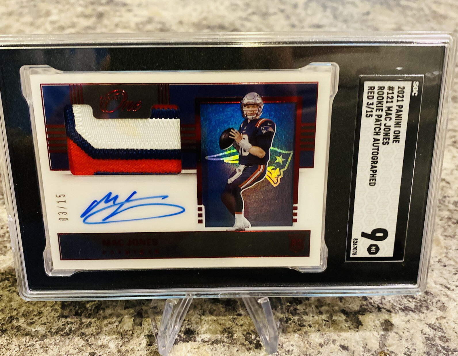 Mac Jones Panini One #121 Premium Patch Autograph-Red