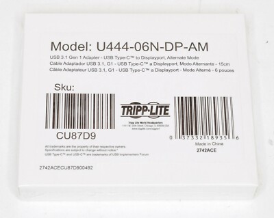 NEW Sealed Tripp Lite USB 3.1 Gen1 Type-C to Displayport Adapter U444-06N-DP-AM