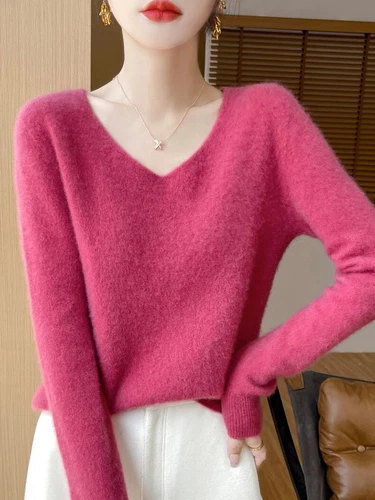 Women Knitted Sweaters Fashion V-Neck Top Sweater Autumn Warm Pullover Soft - Imagen 43 de 46