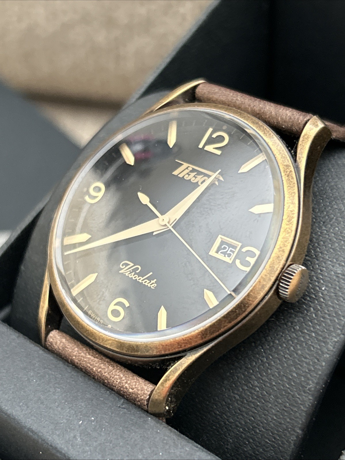 TISSOT Heritage Bronze Visodate Quartz Watch Black Dial 40mm New With Box Papers