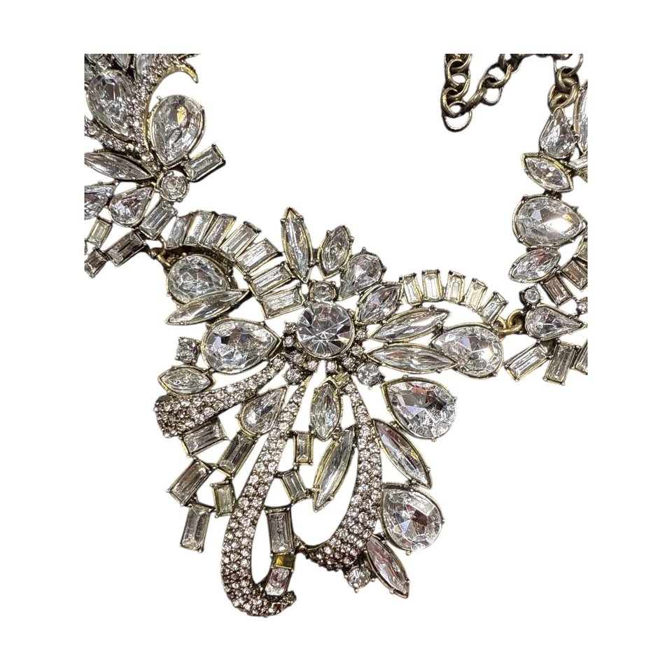 J. CREW 复古厚青铜透明水晶围兜声明项链 JC544 — 第 3/4 张图片