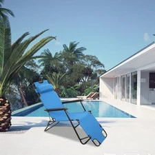 Folding Chaise Sun Lounge Beach Patio Chairs Beach Pool Outdoor Benche Blue