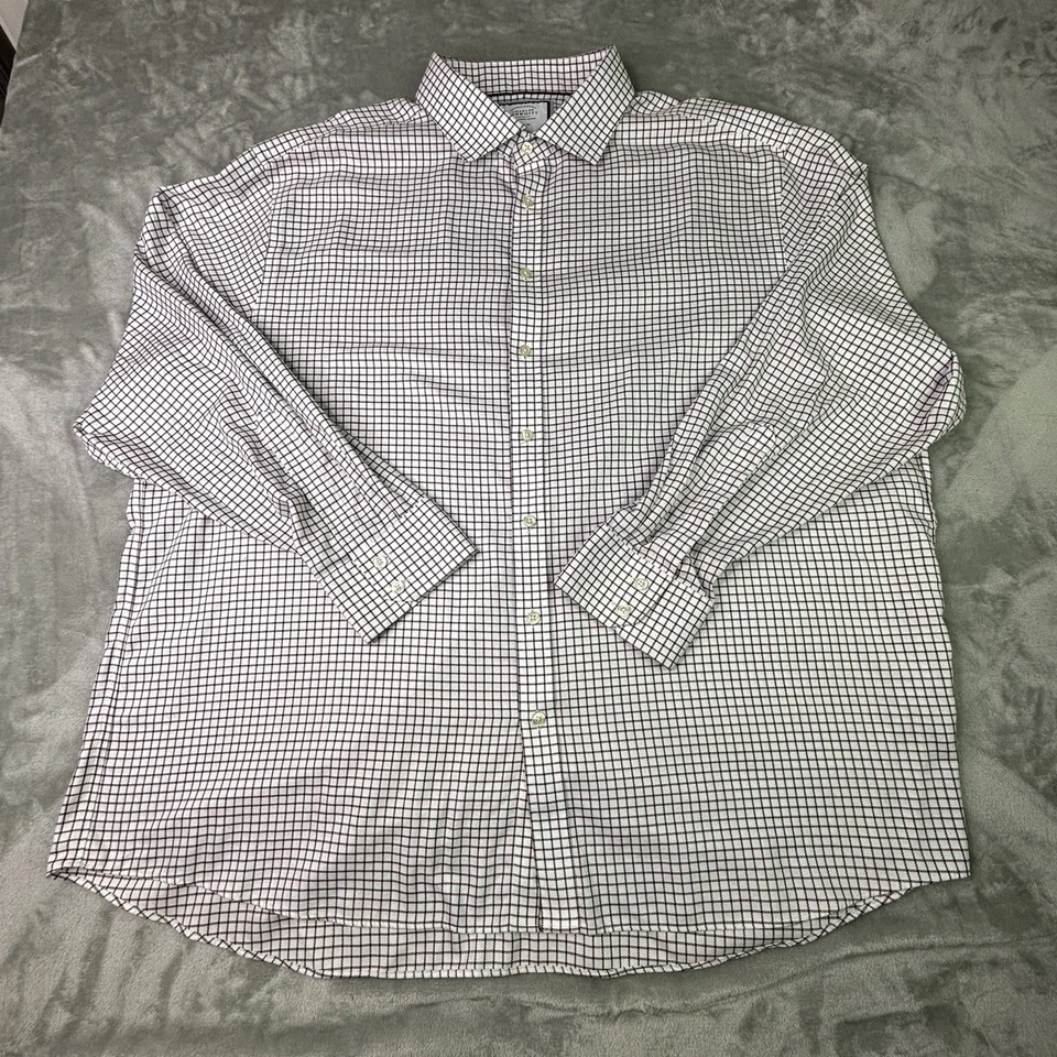 Charles Tyrwhitt Shirt Mens 20/37 White Red Plaid Button Up Dress Classic Fit - Image 2 of 4