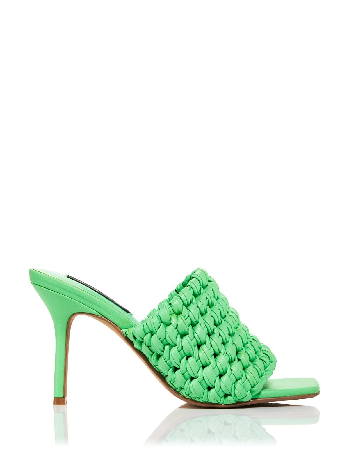 AQUA Womens Green Woven Katy Square Toe Stiletto Slip On Heeled Sandal 10 M