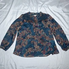 Frye and Co Peasant Top Women L Floral Paisley Ruffle Boho Western Lined Sparkle