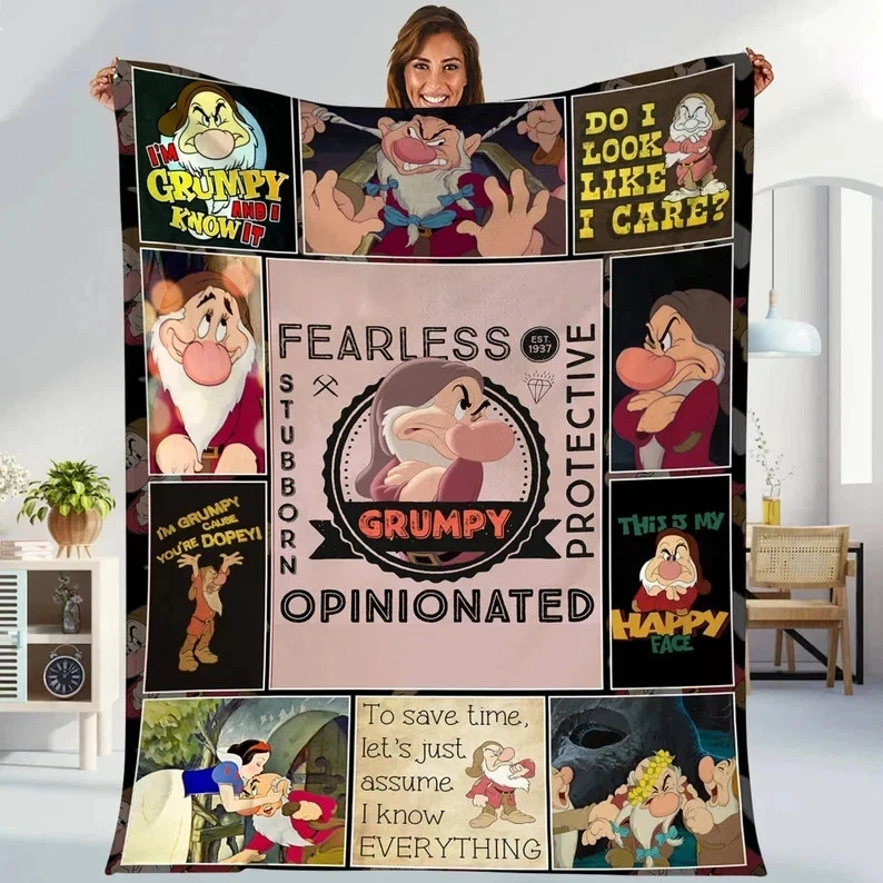 Grumpy Dwarf Quilts, Snow White And The Seven Dwarfs Quilts Fleece Blanket