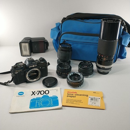 Minolta X-700 SLR 35mm Film Camera + 4 Lenses Teleconverter Flash Manual & Bag - Picture 19 of 19