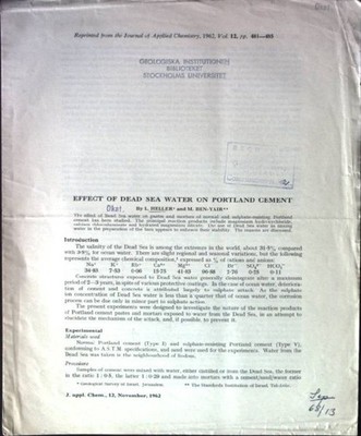 Effect of Dead Sea Water on Portland Cement Journal of Applied Chemistry, Vol. 1