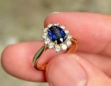 Lab-Created Blue Sapphire 2.40Ct Oval Cut Engagement Ring 14K Yellow Gold Plated