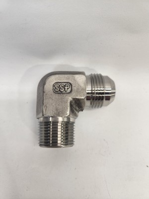 SSP J12ME Stainless Steel Adapter, 3/4-14 Male NPT To 1-1/16-12 Male 90 deg