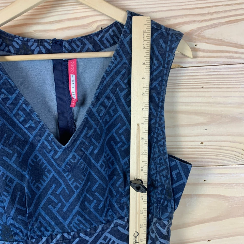 Anthropologie Plenty By Tracy Reese Dress Women 8 Diamond Printed Denim Mini - Image 4 of 4