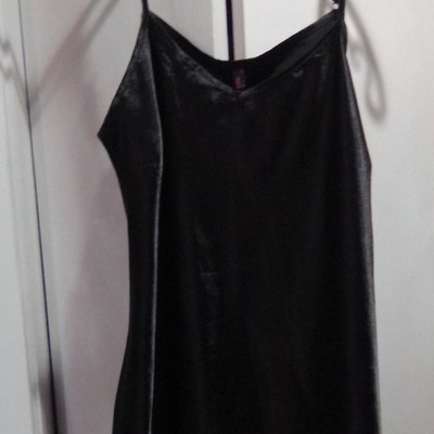 Avid Love Slippery Satin Black Slip Dress Large