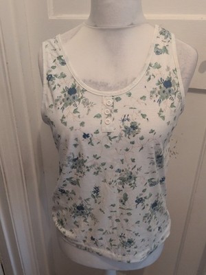 Mittelgrüne ärmellose Bluse mit Blumenmuster