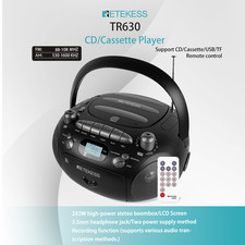 TR630 Portable CD/Cassette Tape Player AM/FM Radio Stereo Boombox MP3 For Party