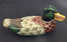 Vintage Carved Wood Hand Painted Mallard Duck 5.5 Lint Brush