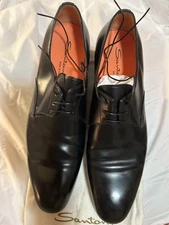 SANTONI Mens Black Derby Lacing Padded Induct Almond Toe Lace-Up Leather Dress