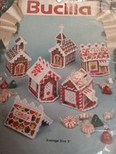 Bucilla Plastic Canvas Gingerbread Village Candy Baskets Kit Christmas Set Of 5