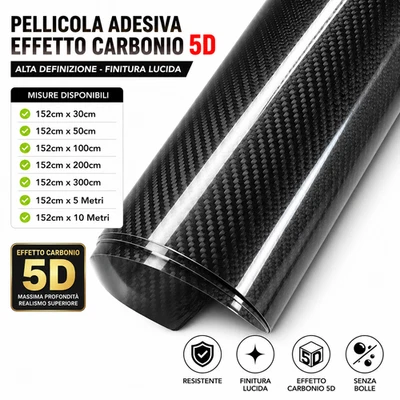 Film Adhésif Carbone Noir Poli 5D Voiture Wrapping Moto Tailles Différentes - Photo 1/2