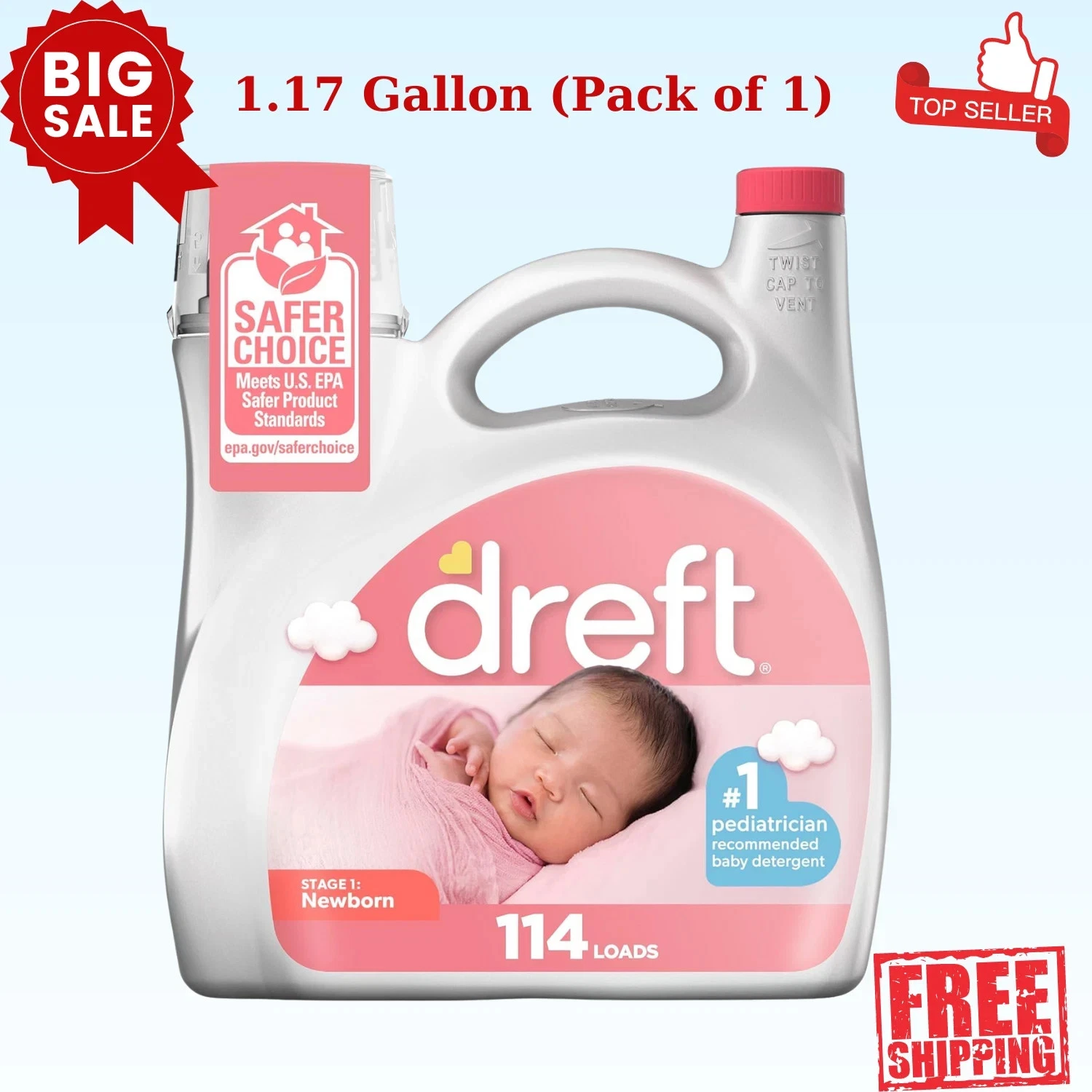 Dreft Stage 1: Newborn Baby Liquid Laundry Detergent, hypoallergenic, 1.17 Gal
Opens in a new window