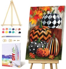Fall Pumpkin Paint by Numbers Kit for Adults with Framed,Thanksgiving Paint b...
