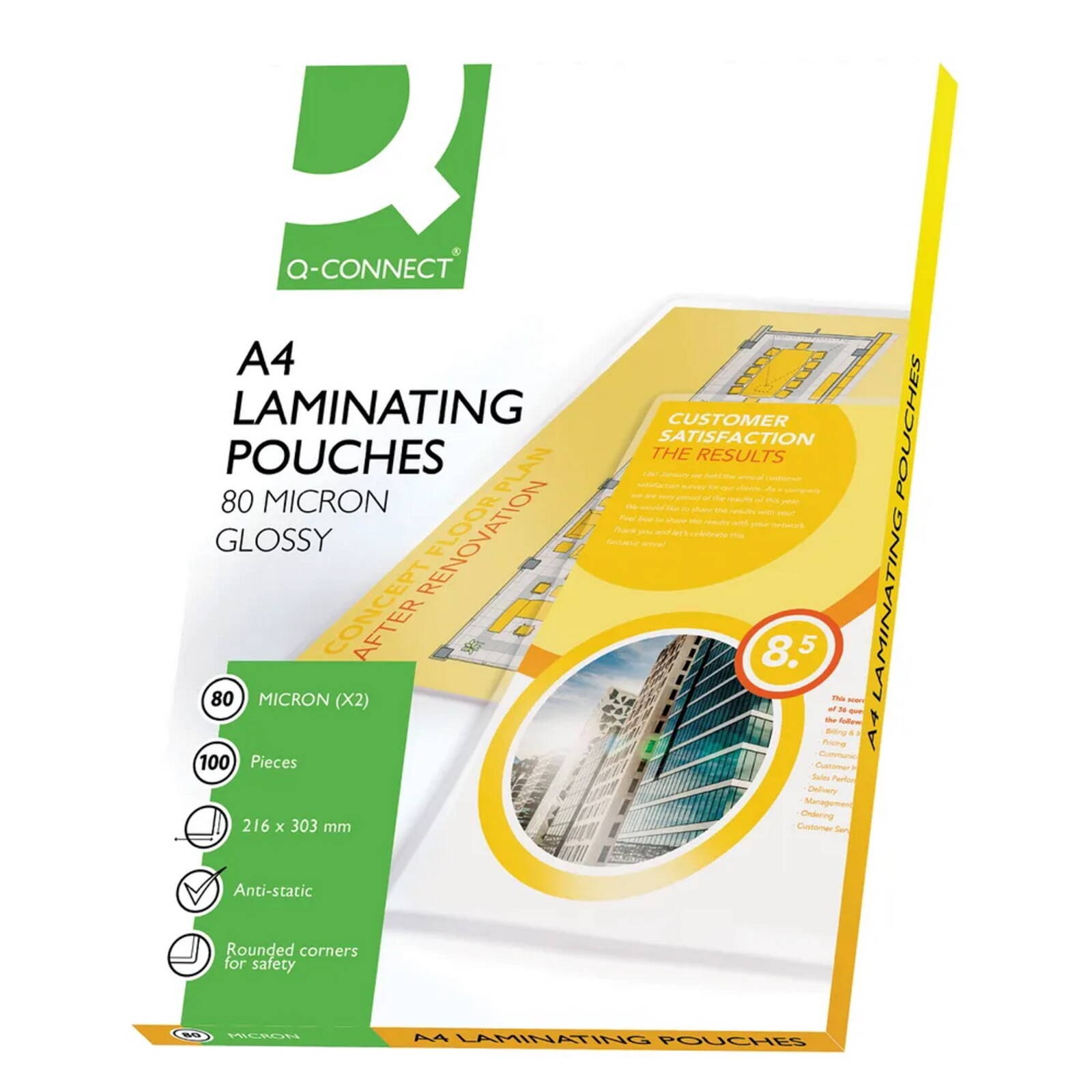 Q-Connect A4 Pack of 100 Laminating Pouches (160 Micron - 80 x 2) KF04114