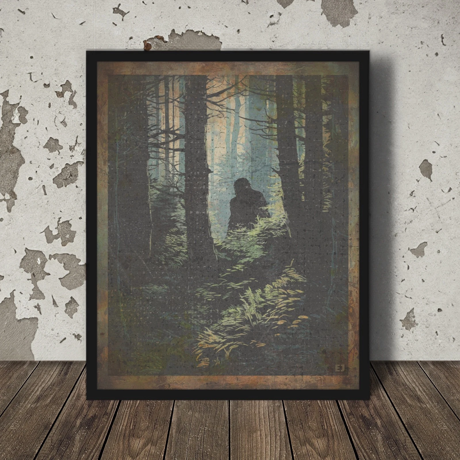 Vintage BIGFOOT POSTER, SASQUATCH Forest Wall Art, Scary Cryptid Yeti Tree Decor