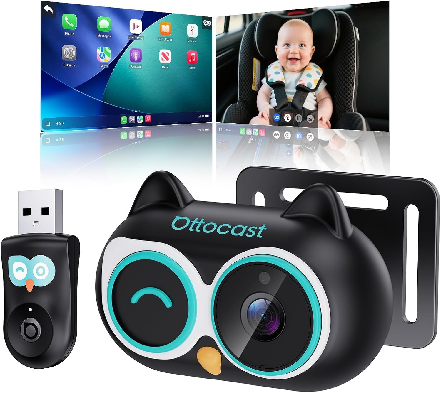 2in1 OTTOCAST Cabin Care Baby Car Camera Rear Seat Monitor Night Vision *Carplay