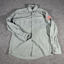 Tyndale FR Shirt Mens M Green Solid Long Sleeve Button Front Workwear USA Flag