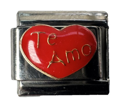RED Heart Valentine ''TE AMO''  Italia CHARM Bracelet Link  9mm SPANISH/Portuguese