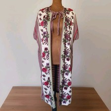 Handmade Vintage Cardigan Robe Short Sleeve Women  s Floral Roses Striped OS