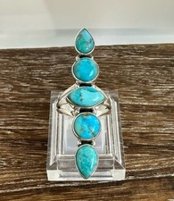 Native Southwest Style Sterling Silver 5 Stone Elongated Turquoise Ring Sz 6