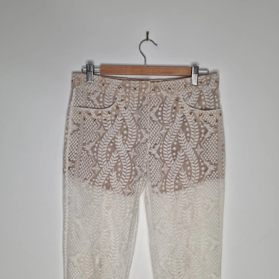 Pantalones de encaje crema Sass & Bide Penny Drops para mujer impresionantes parte forrados talla 8 Foto 3 de 4