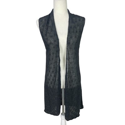Eileen Fisher 100% Wool Crochet Open Long Line Cardigan M Effortless Chic Boho