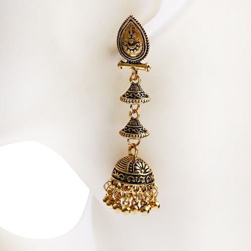 Ethnische Damen Jhumka Jhumki hängen lange Ohrringe Vintage Zigeuner Bollywood Schmuck - Bild 10 von 33