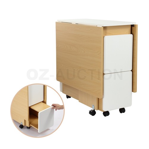 Dining Table and Chair 5 Piece Multifunctional Foldable Wood Furniture White&Oak - Picture 10 of 11