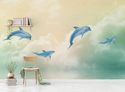 Papier peint 3D Cloud Blue Dolphin ventes exceptionnelles ZHUB10702 amovible auto-adhésif Ann