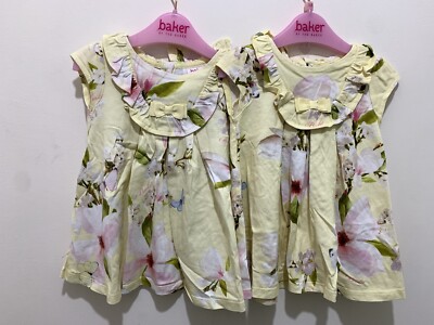 Baby Zwillinge Mädchen Designer Ted Baker gelb Blumen Harmonie Druck Kleider X2 3-6m