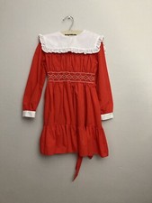 Vintage Girls Dress Red Size 6 Smocked Winnie The Pooh Made In USA Up To 47”